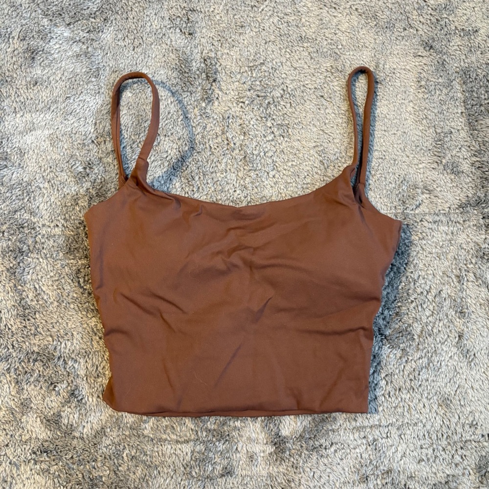 Brown Twist Back Athletic Crop Top Spaghetti Strap Yoga Tank Small